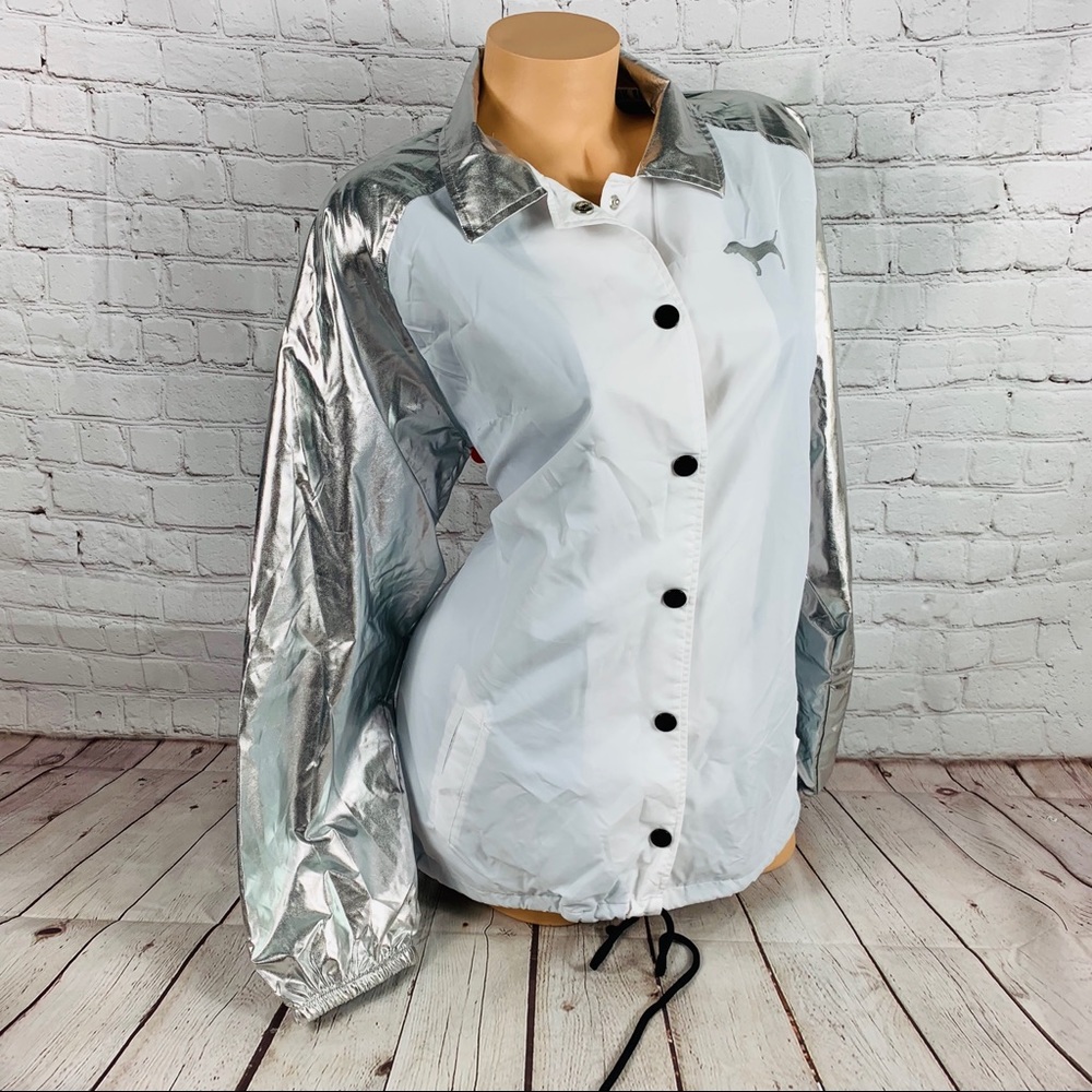 VS PINK Snap Front Coach Jacket White / Silver - Picture 3 of 8